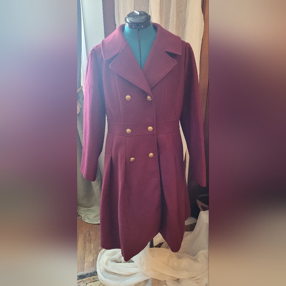 GRACE KARIN Burgundy Notch Lapel Double Breasted A Line Trench Coat Sz.XL